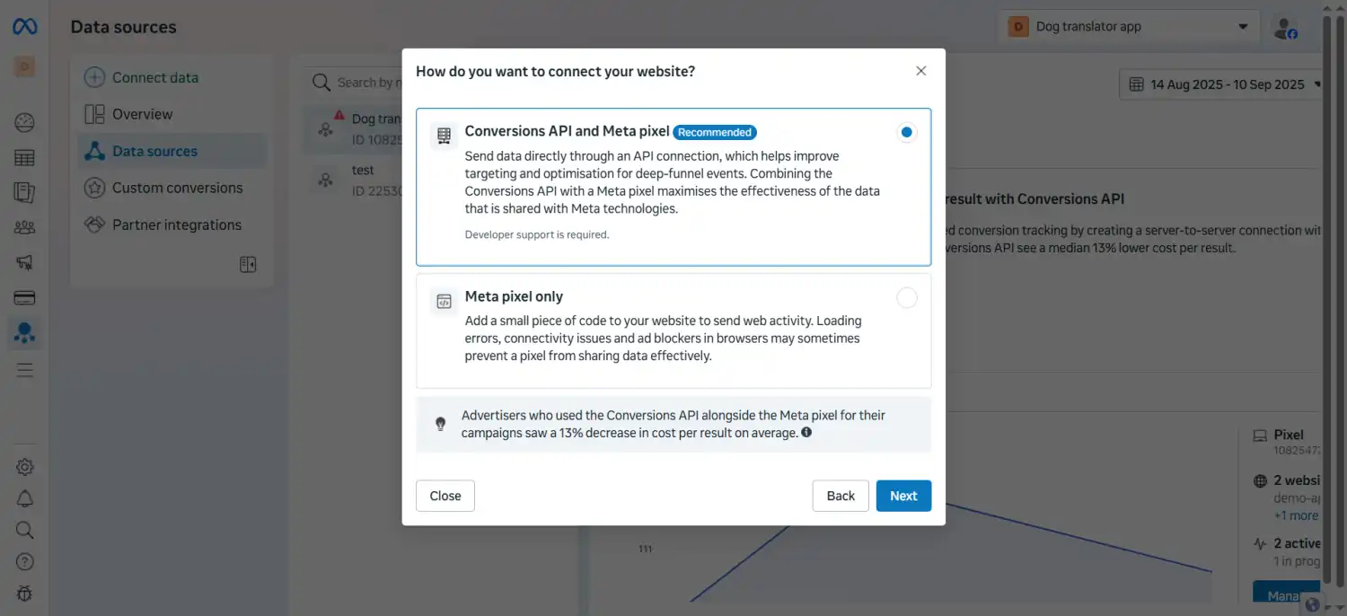 Свързване на Meta Pixel със сайта ти